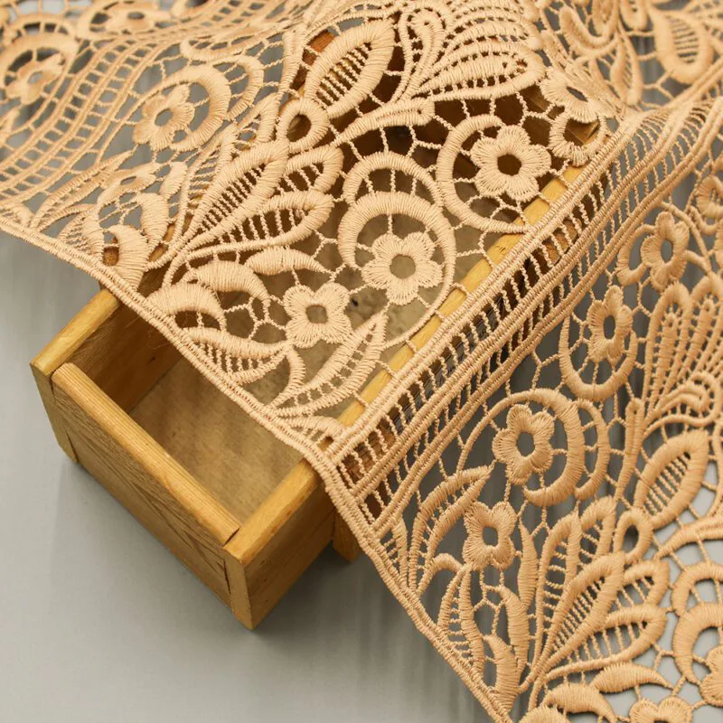 Honey Toned Floral Corded Lace Fabric KS-1198 — detail 4