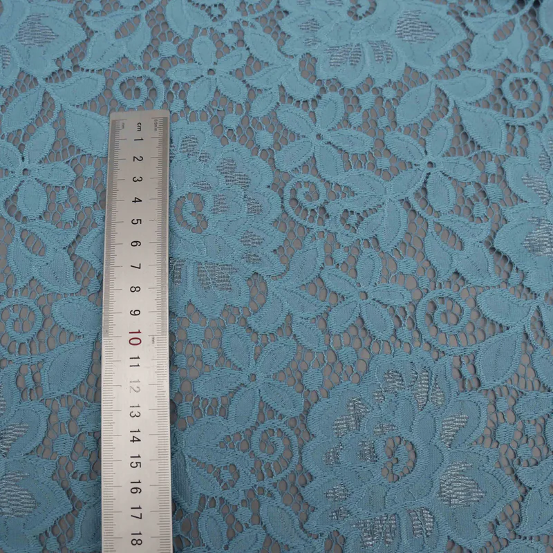 Sky Blue Raised Floral Lace HY-05171 — detail 6
