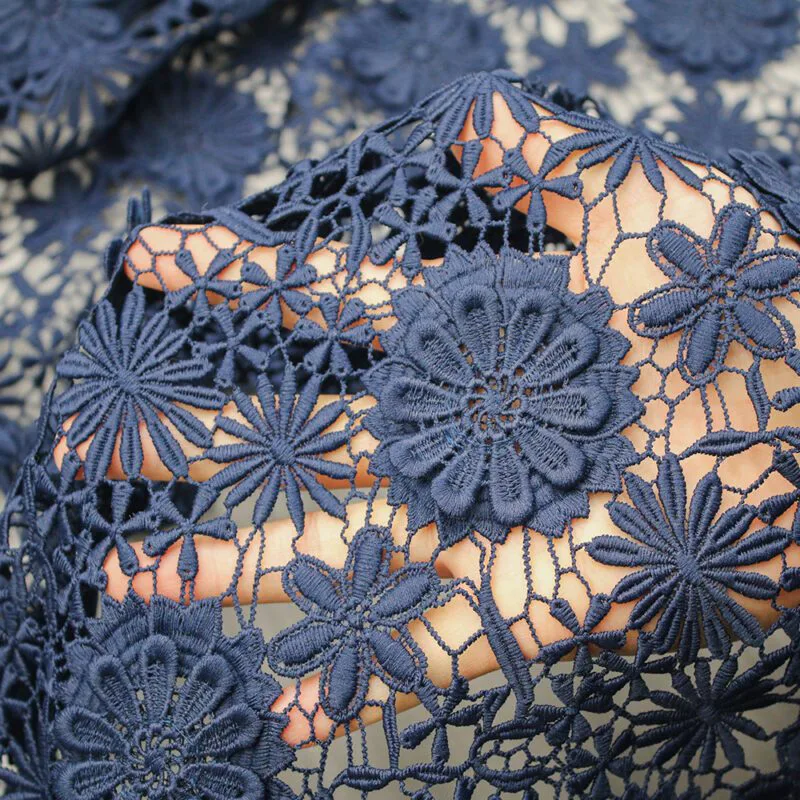 Navy Floral Corded Lace Fabric KS-1194 — detail 5