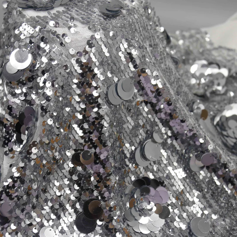 Silver Floral Sequin Mesh YT26077-1 — detail 2