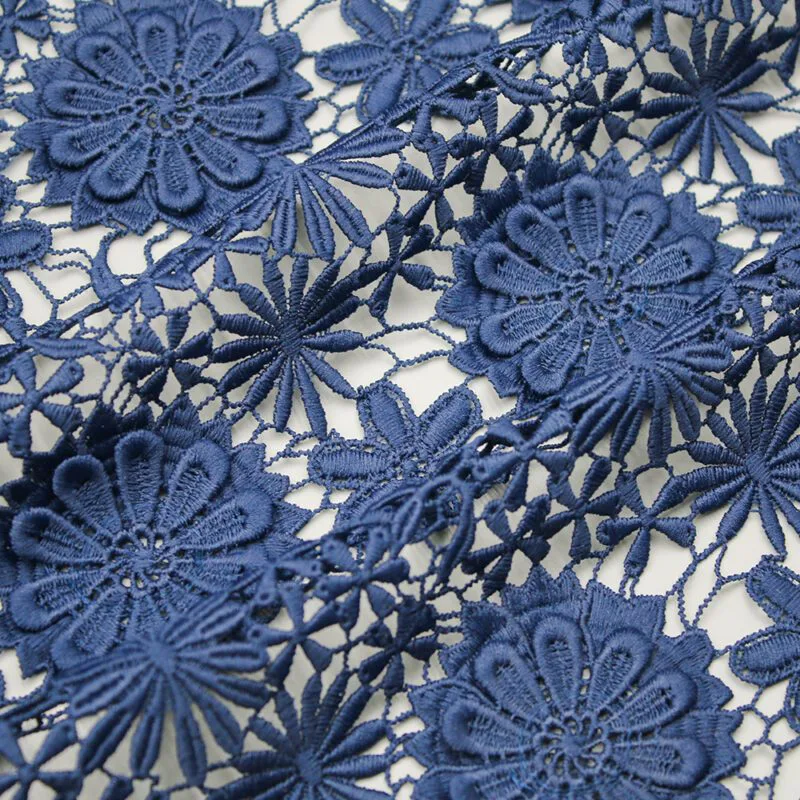 Navy Floral Corded Lace Fabric KS-1194 — detail 3