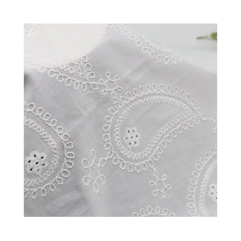 White Paisley Embroidery Fabric DY75190A