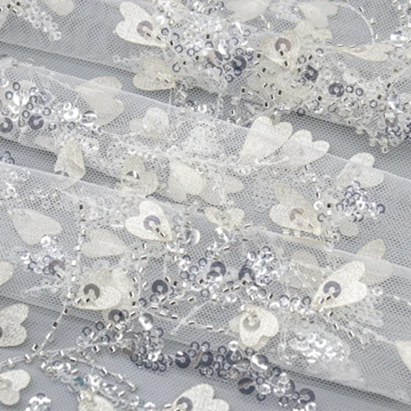 Silver Heart Leaf Sequin Mesh Fabric 10018 — detail 2