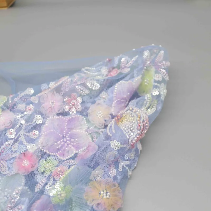 Pastel Floral Beaded Tulle Fabric YT-25004 — detail 3