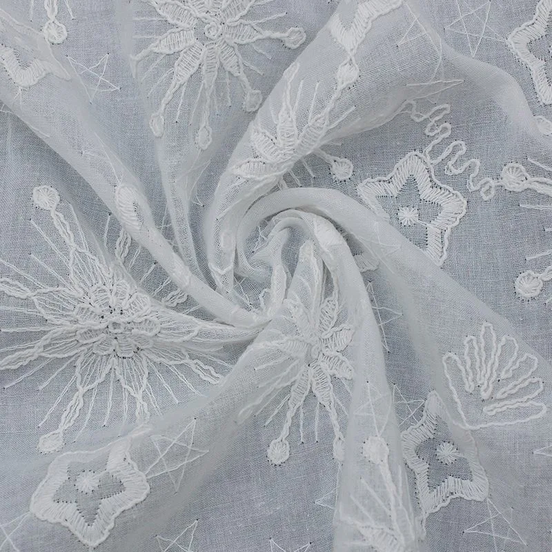 White Chikankari Style Embroidered Fabric BEL-3155 — detail 3