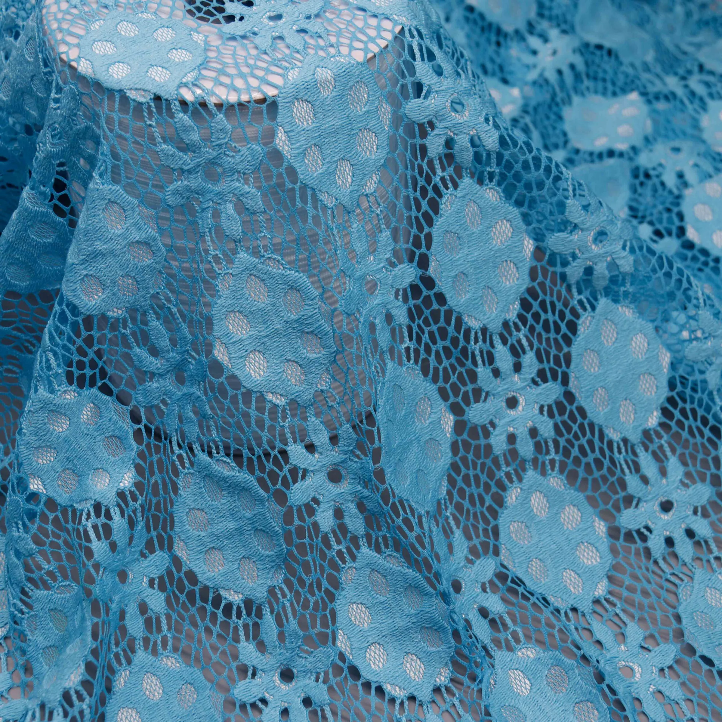 Turquoise Floral Lace Fabric HY-03495