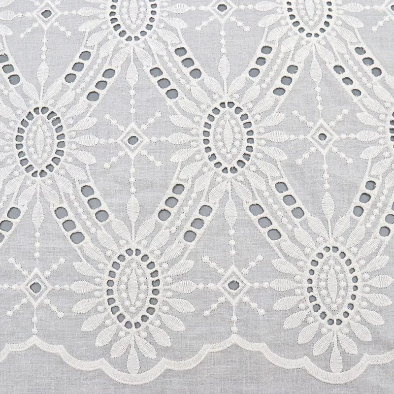 White Oval Medallion Eyelet Cotton Fabric YT-Q21470