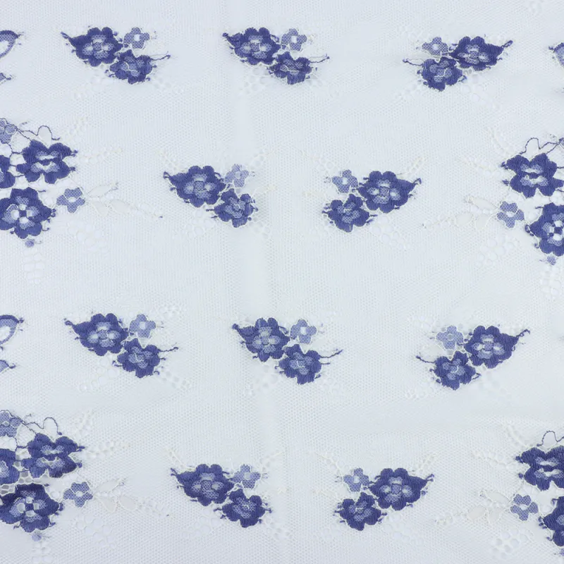 Blue Floral Border Lace Fabric 6058 — detail 2