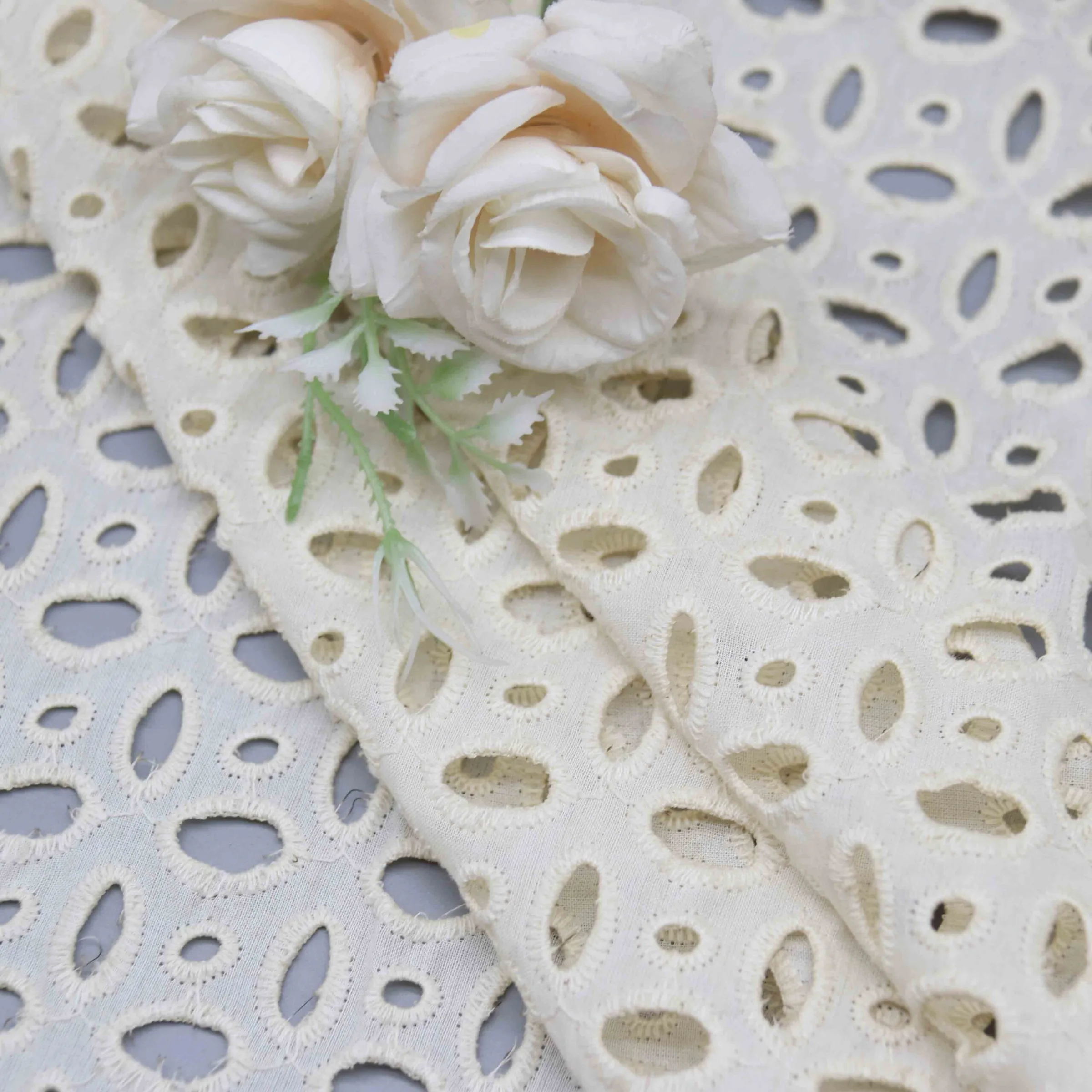 Cream Oval Eyelet Fabric YT26011