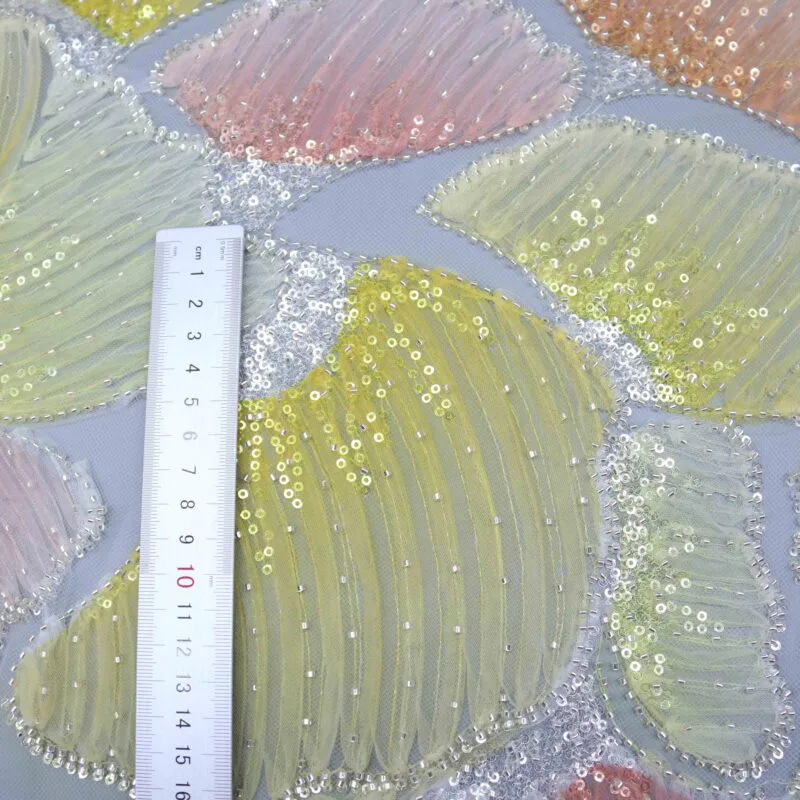 Pastel Petal Beaded Mesh Fabric YT-25002 — detail 2