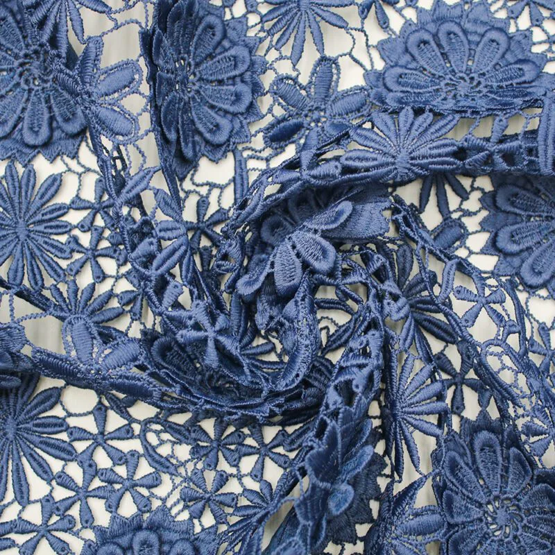 Navy Floral Corded Lace Fabric KS-1194 — detail 2