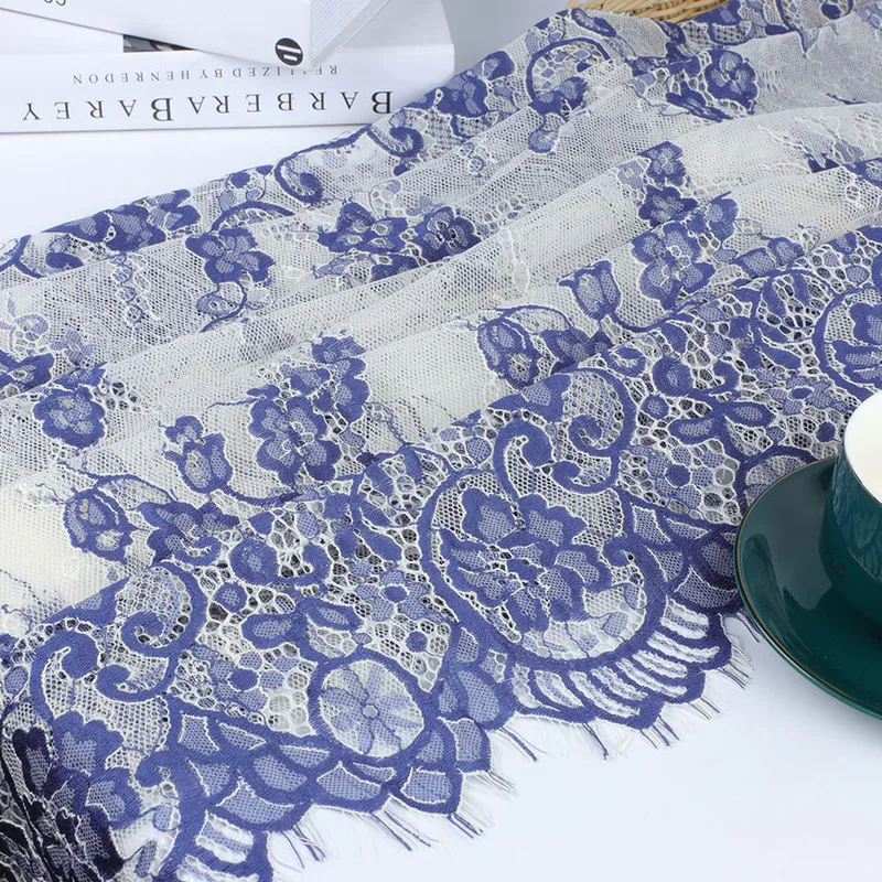 Blue Floral Border Lace Fabric 6058 — detail 3