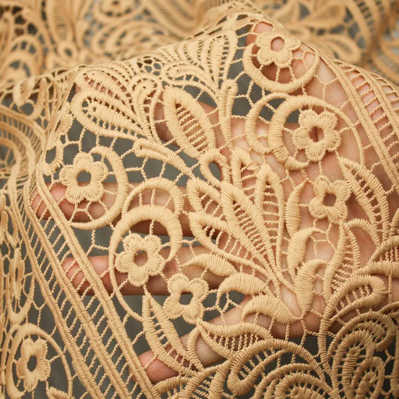 Honey Toned Floral Corded Lace Fabric KS-1198 — detail 5