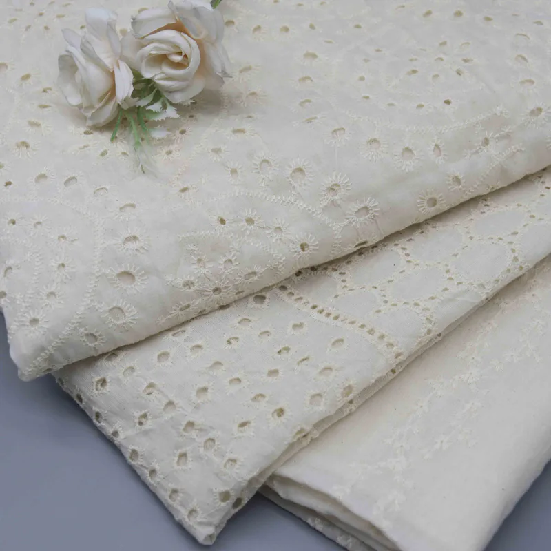 Ivory Paisley Eyelet Fabric YT26003