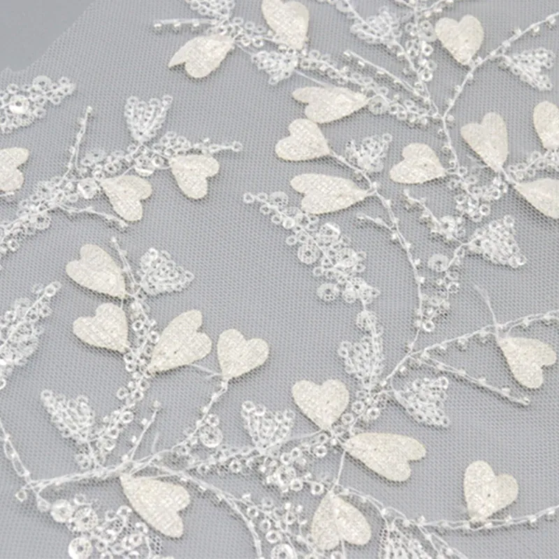 Silver Heart Leaf Sequin Mesh Fabric 10018 — detail 3