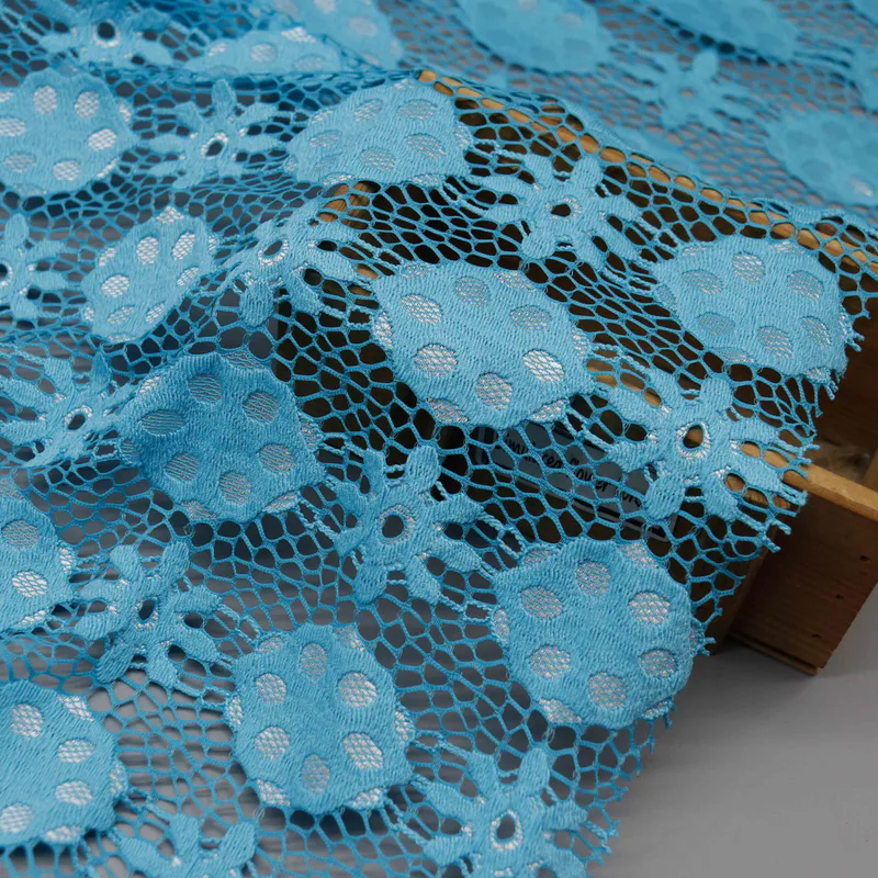Turquoise Floral Lace Fabric HY-03495 — detail 3