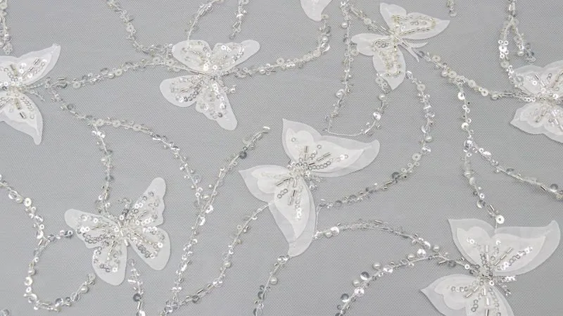 Butterfly Bead and Sequin Mesh Fabric 10978#