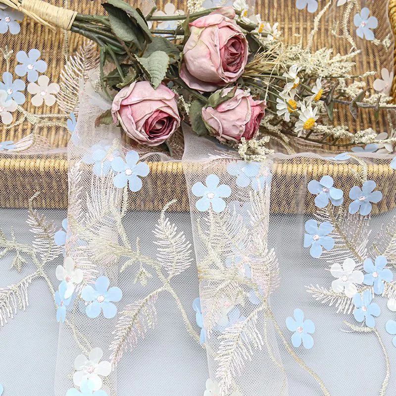 Blue Dimensional Floral Lace Fabric ZD012