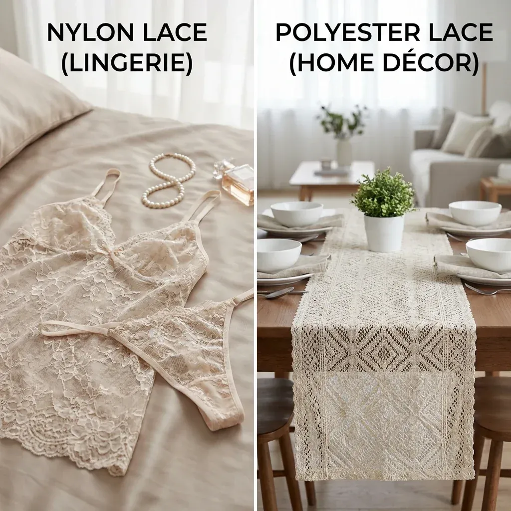 Nylonspitze für Dessous im Vergleich zu Polyesterspitze für Wohnraumdekoration Nylonspitze für Dessous im Vergleich zu Polyesterspitze für Wohnraumdekoration