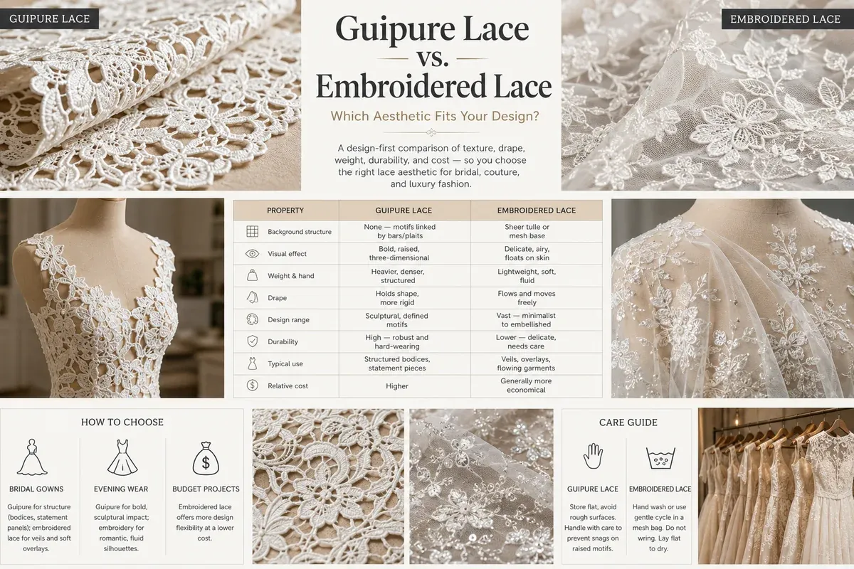 Guipur frente a encaje bordado: ¿qué estética encaja con su diseño? — imagen del artículo 2 Guipur frente a encaje bordado: ¿qué estética encaja con su diseño? — imagen del artículo 2