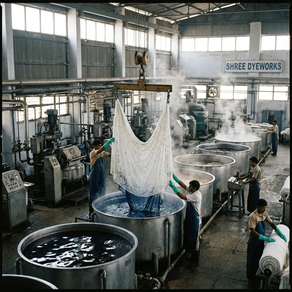 Industrial lace dyeing process in textile factory Industrial lace dyeing process in textile factory
