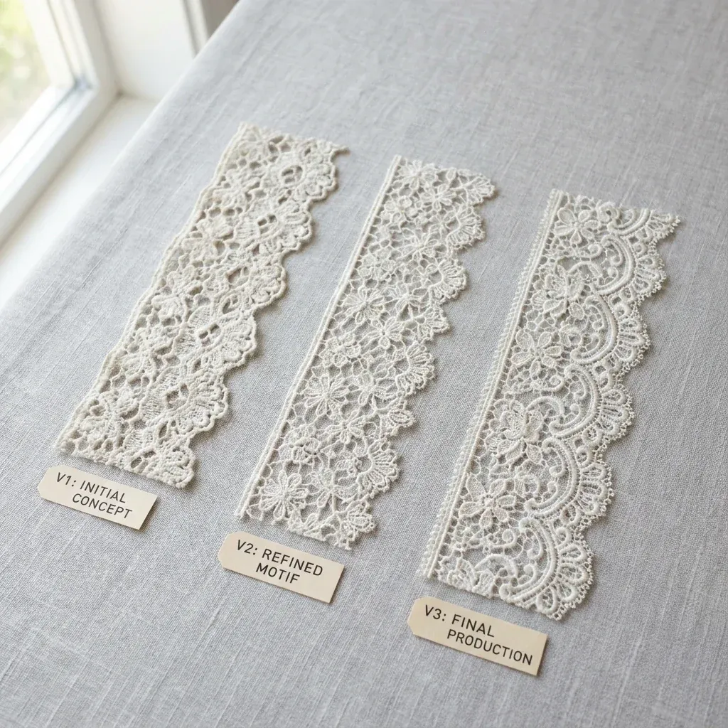 Sample pieces of chemical lace showing design iterations and refinements Sample pieces of chemical lace showing design iterations and refinements