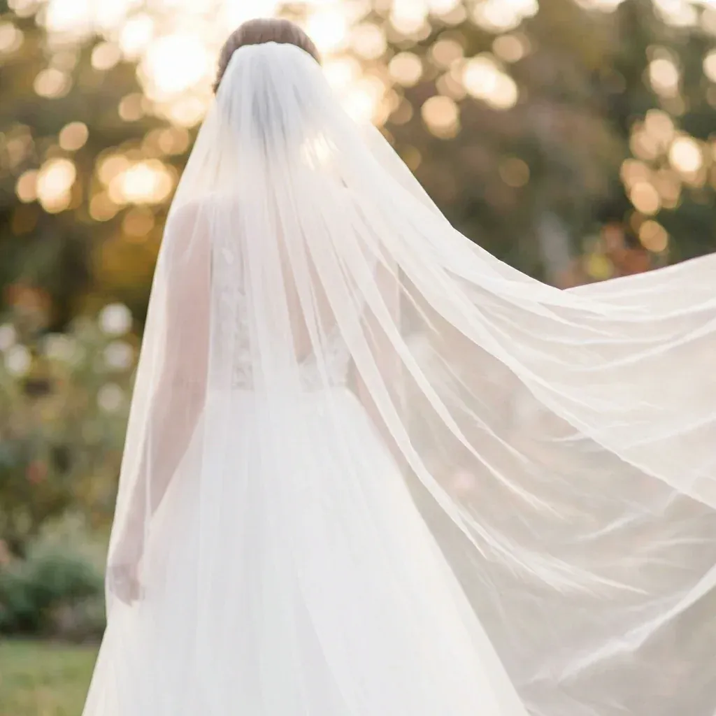Flowing bridal veil made from rayon tulle fabric Flowing bridal veil made from rayon tulle fabric