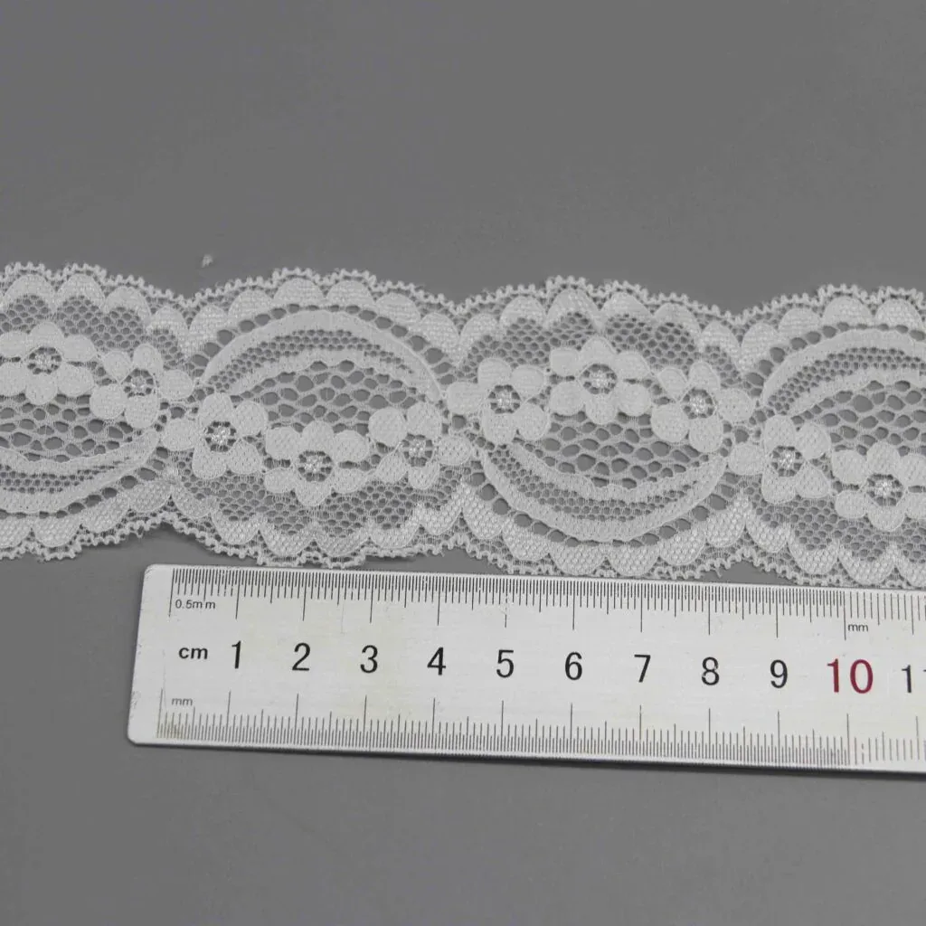 Wide Vintage Stretch Lace Trim for Lingerie Bands and Apparel Overlays — detail view 3 Wide Vintage Stretch Lace Trim for Lingerie Bands and Apparel Overlays — detail view 3