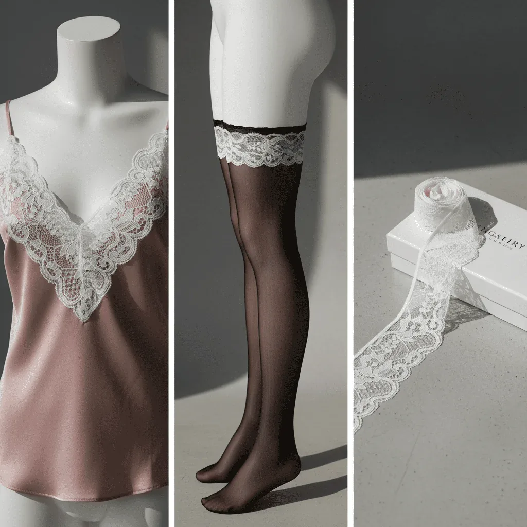 Florale elastische Spitze mit Bogenkante für Dessousbänder und Bekleidungssäume — Detailansicht 4 Florale elastische Spitze mit Bogenkante für Dessousbänder und Bekleidungssäume — Detailansicht 4
