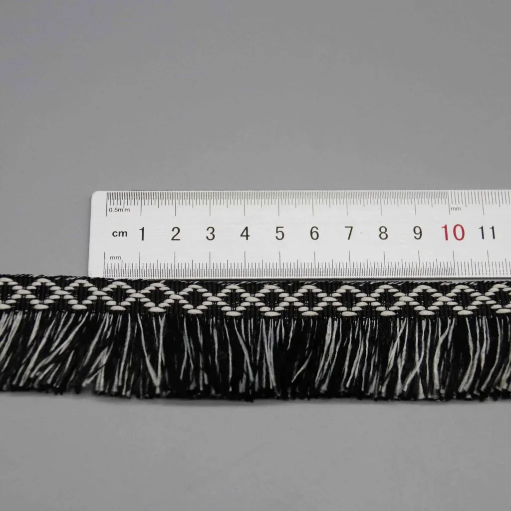 Tira de encaje con flecos y retícula de rombos, 100% poliéster, de 3.5cm, para moda bohemia — vista de detalle 2 Tira de encaje con flecos y retícula de rombos, 100% poliéster, de 3.5cm, para moda bohemia — vista de detalle 2