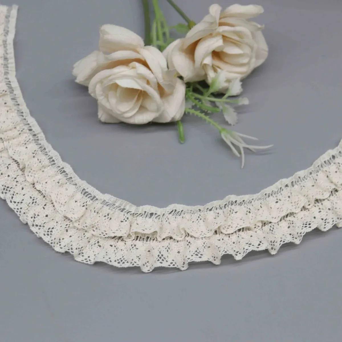 Gathered Pointelle Mesh Ruffle Lace Trim for Garment Edging, product detail view 7