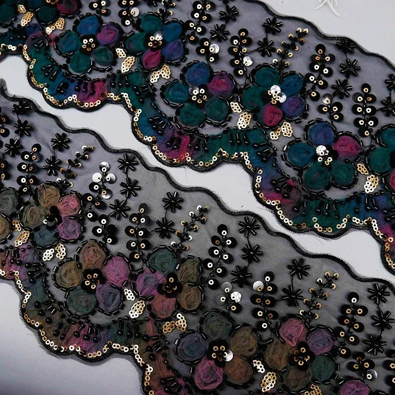 3D-Blumenspitzenborte mit Perlen zur Verzierung von Couture-Kleidern, Produktdetailansicht 4