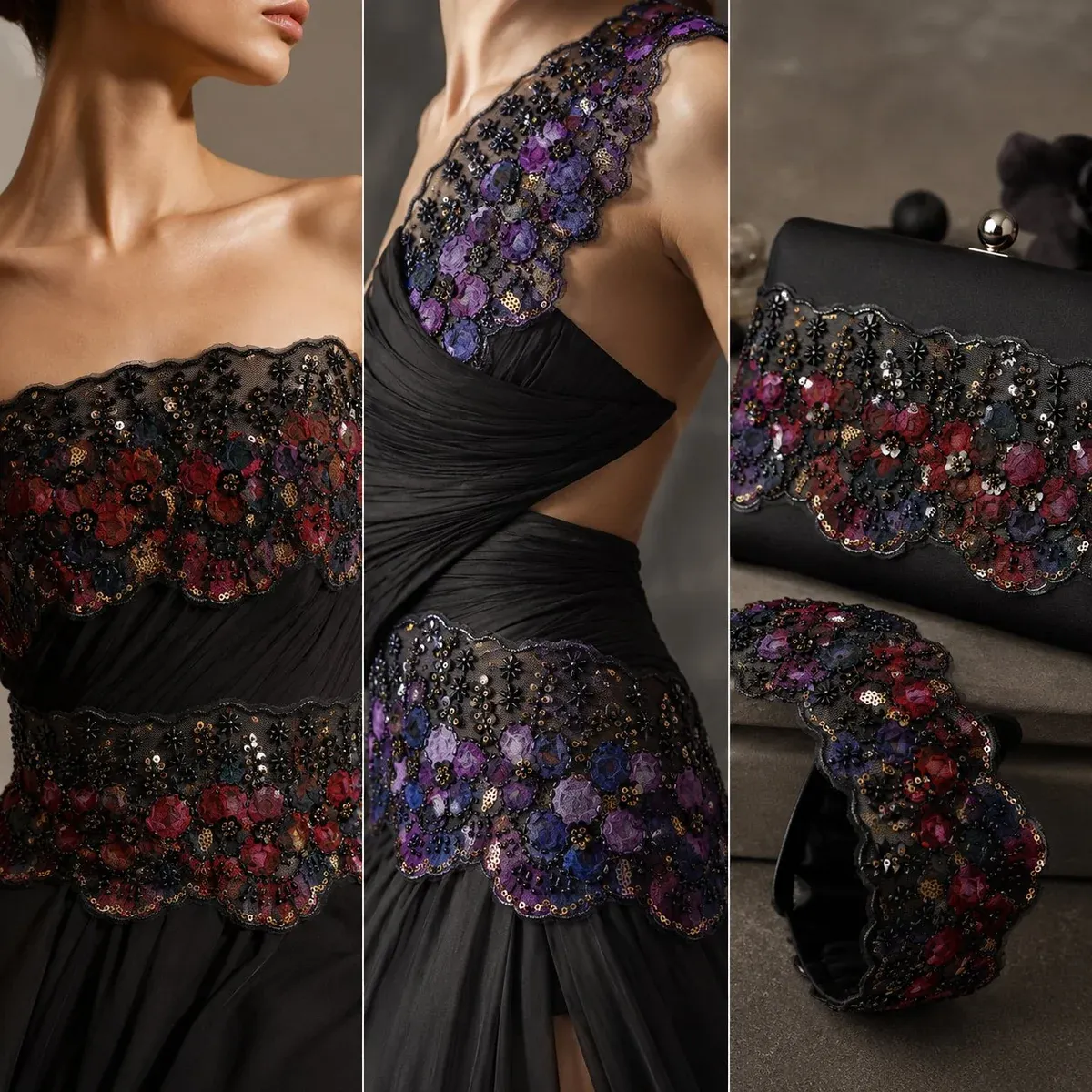 3D-Blumenspitzenborte mit Perlen ab Werk zur Verzierung von Couture-Kleidern — Detailansicht 2 3D-Blumenspitzenborte mit Perlen ab Werk zur Verzierung von Couture-Kleidern — Detailansicht 2