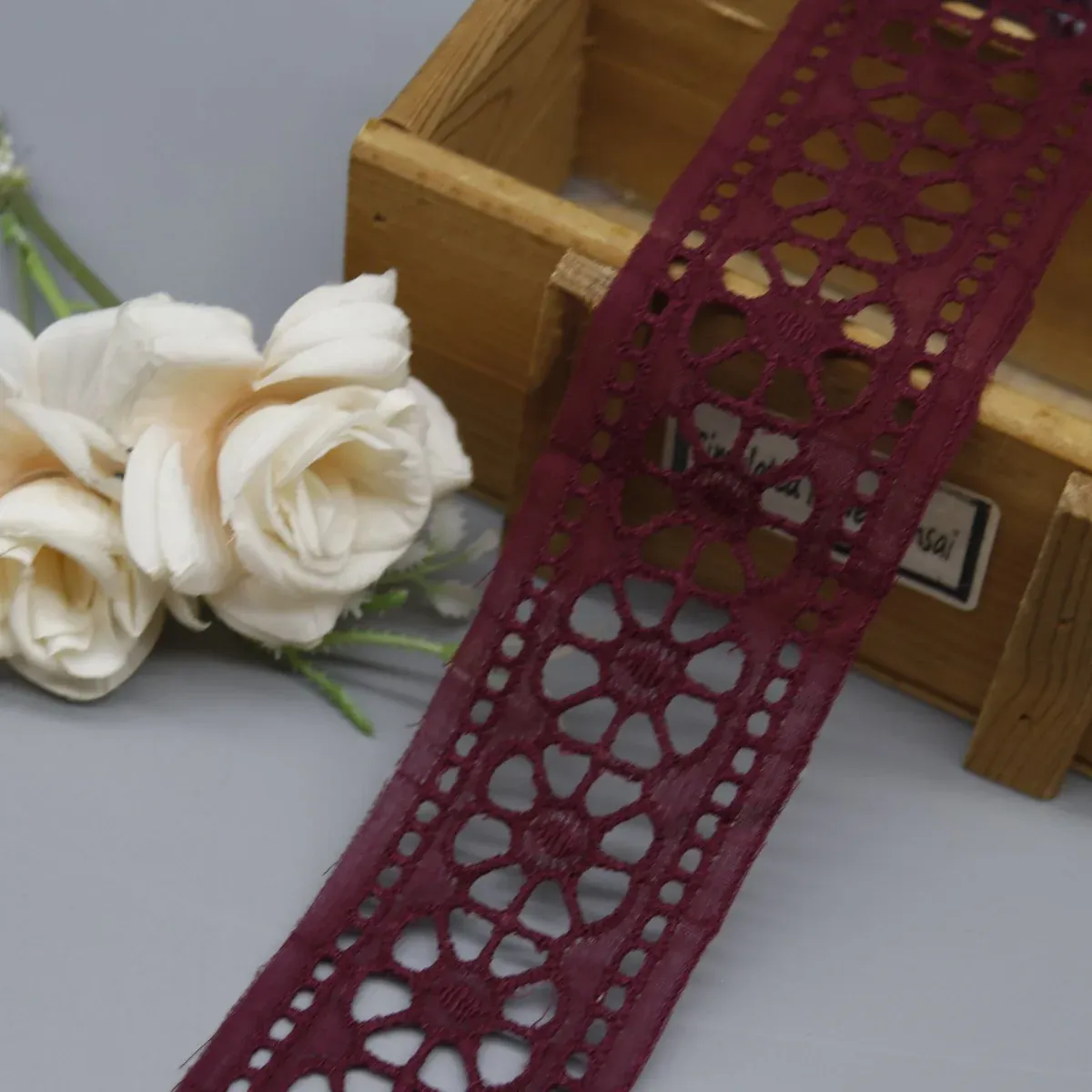 Floral Medallion Cotton Lace Trim for Apparel Edging, product detail view 9
