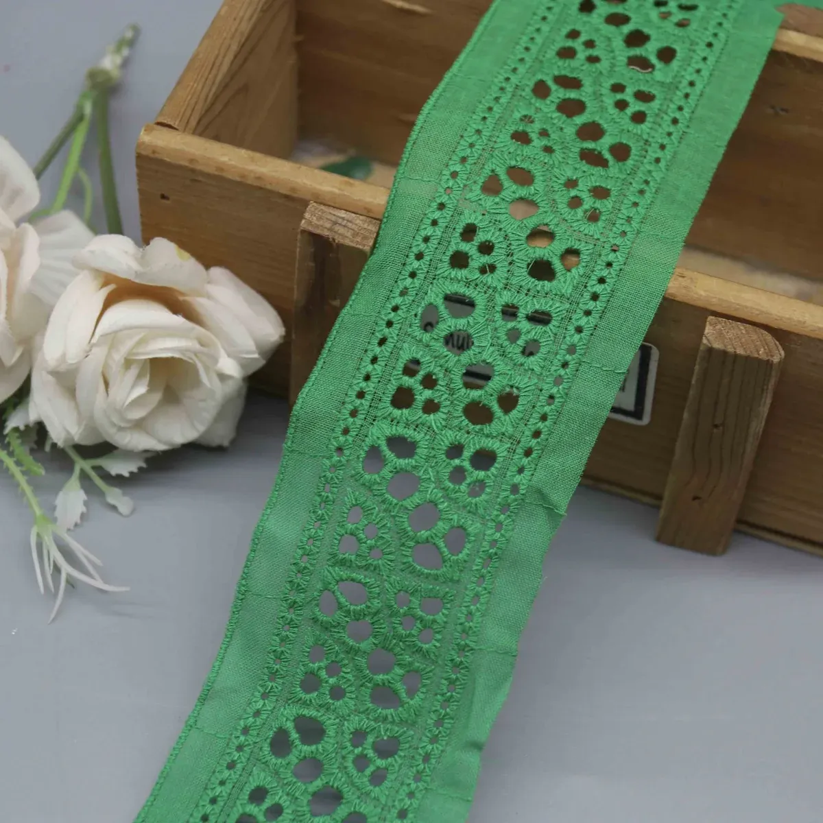 Geometric Eyelet Cotton Lace for Apparel Edging and Home Textiles, product detail view 2