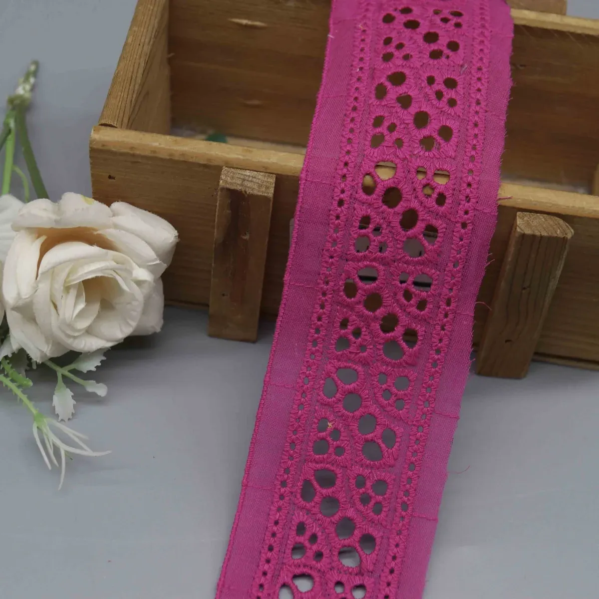 Geometric Eyelet Cotton Lace for Apparel Edging and Home Textiles, product detail view 10