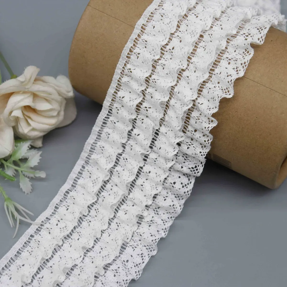 Ruffled Nylon-Cotton Lace for Garment Cuffs and Hems, product detail view 3