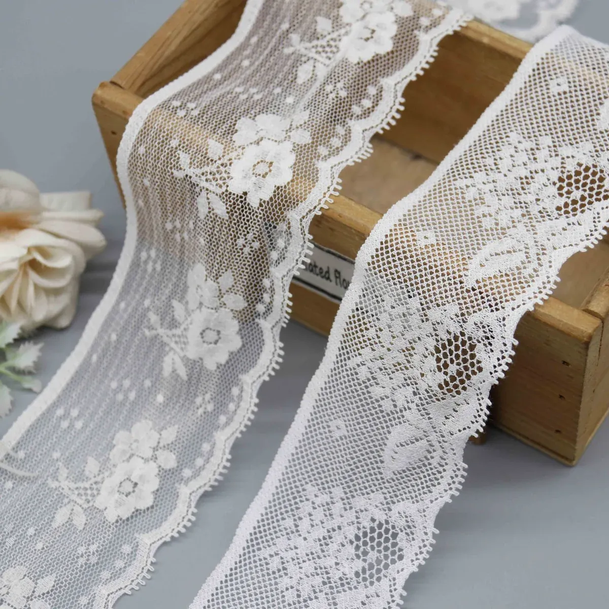 Floral Motif Mesh Lace Trim for Lingerie, product detail view 7