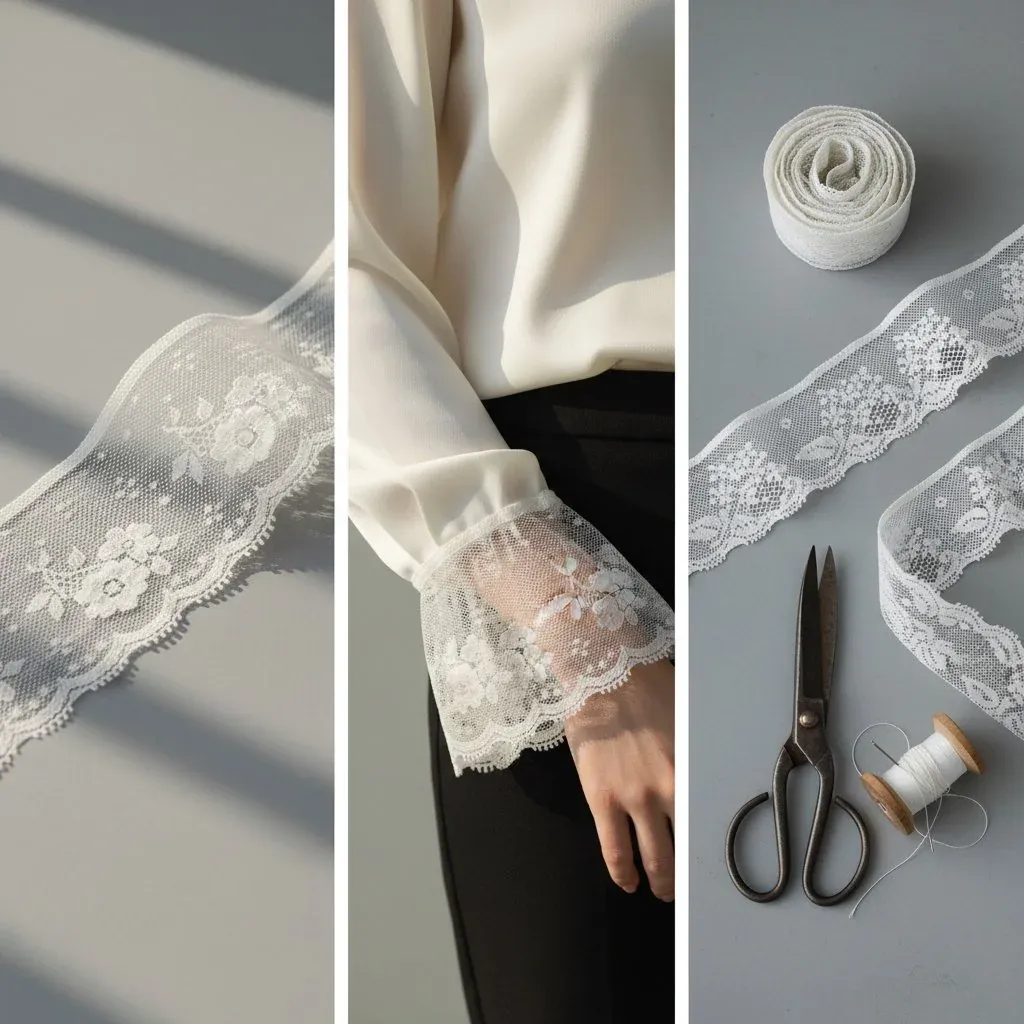 Floral Motifs On A Mesh Ground. One Design Lace Trim for Lingerie — detail view 2 Floral Motifs On A Mesh Ground. One Design Lace Trim for Lingerie — detail view 2