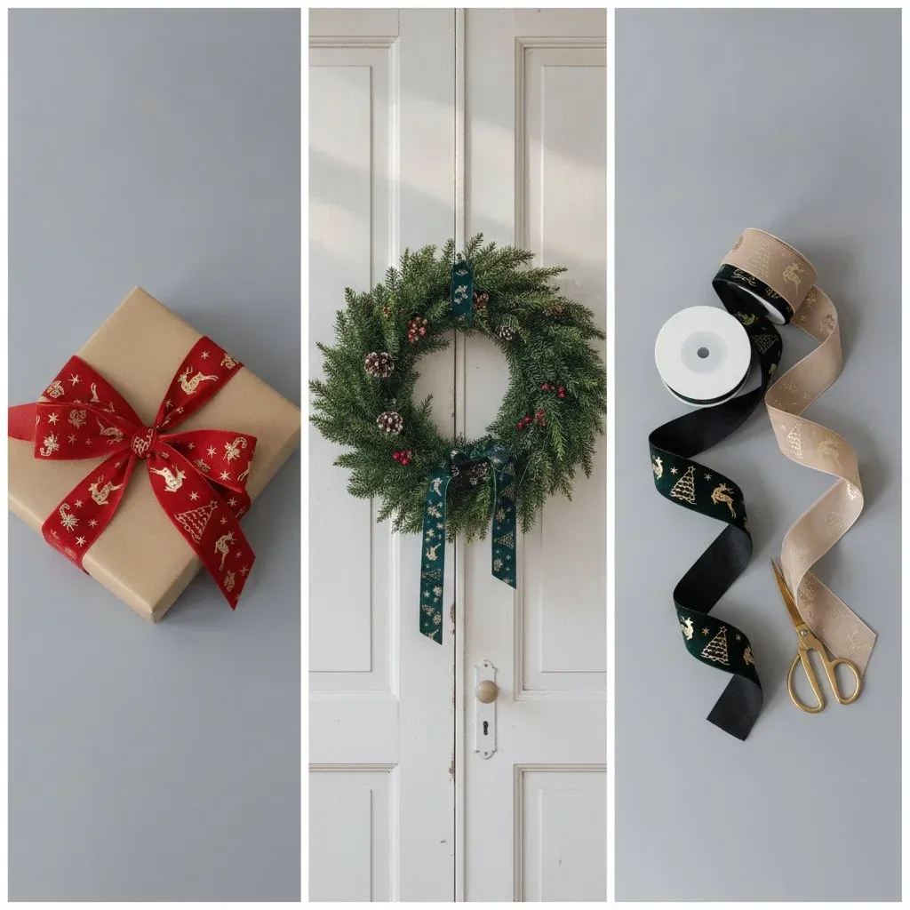 Cinta de renos, árboles de Navidad y bastones de caramelo para envolver regalos — vista de detalle 2 Cinta de renos, árboles de Navidad y bastones de caramelo para envolver regalos — vista de detalle 2