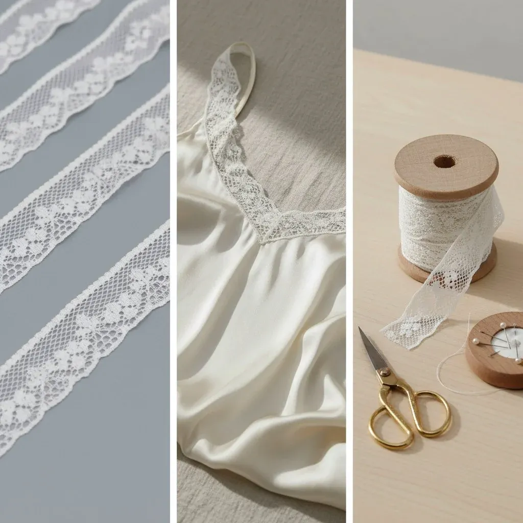 Small Repeating Floral Vine On A Mesh Ground Lace Trim for Lingerie — detail view 2 Small Repeating Floral Vine On A Mesh Ground Lace Trim for Lingerie — detail view 2