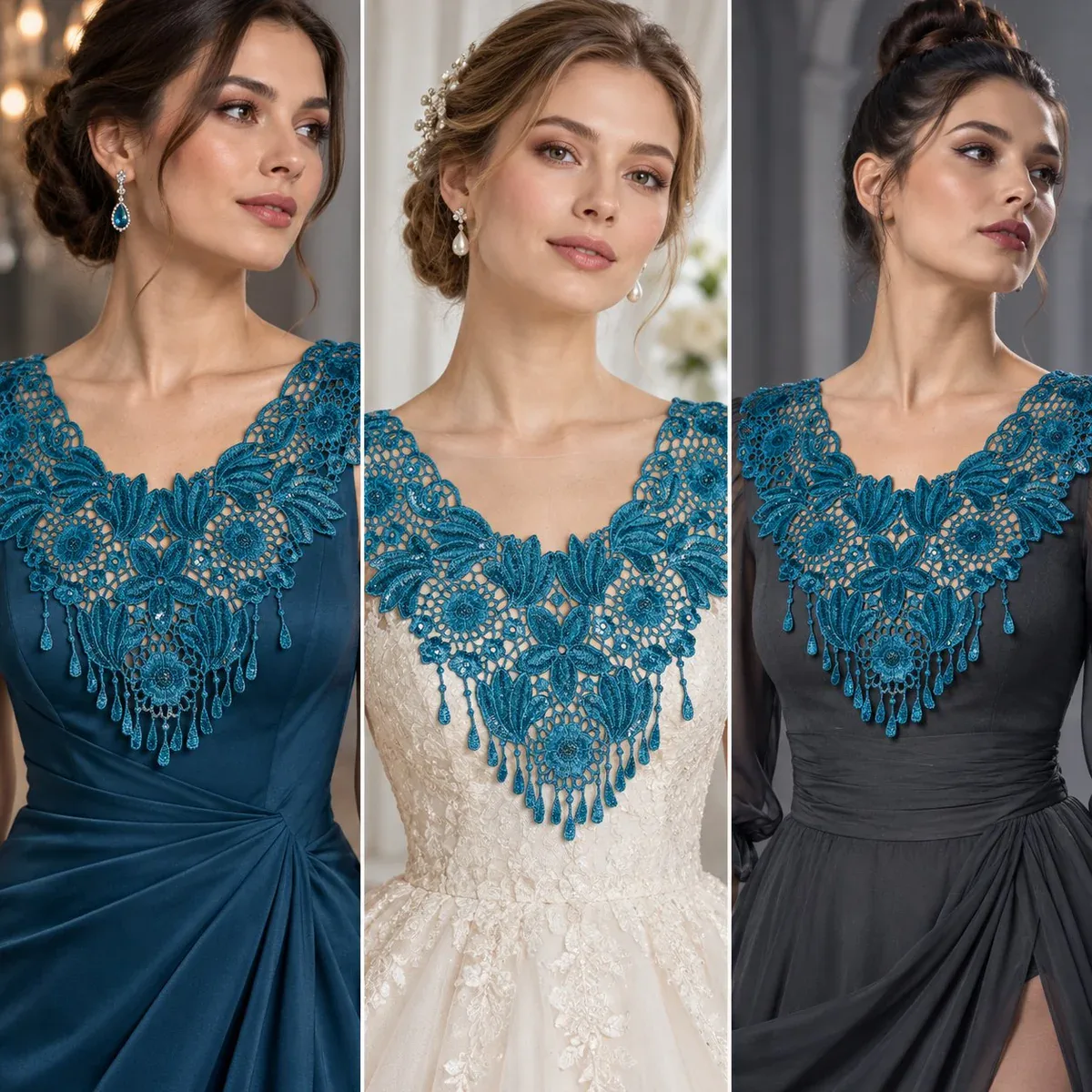 Col en dentelle à sequins et franges pour encolures, direct usine Col en dentelle à sequins et franges pour encolures, direct usine