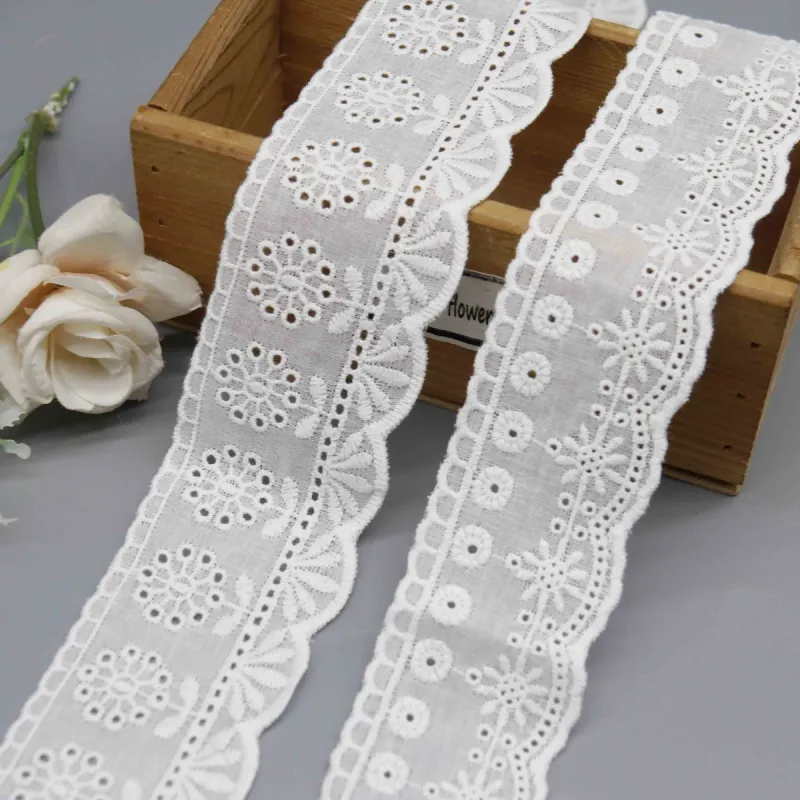 Floral Embroidered Cotton Lace Trim for High-End Apparel & Decor, main product view