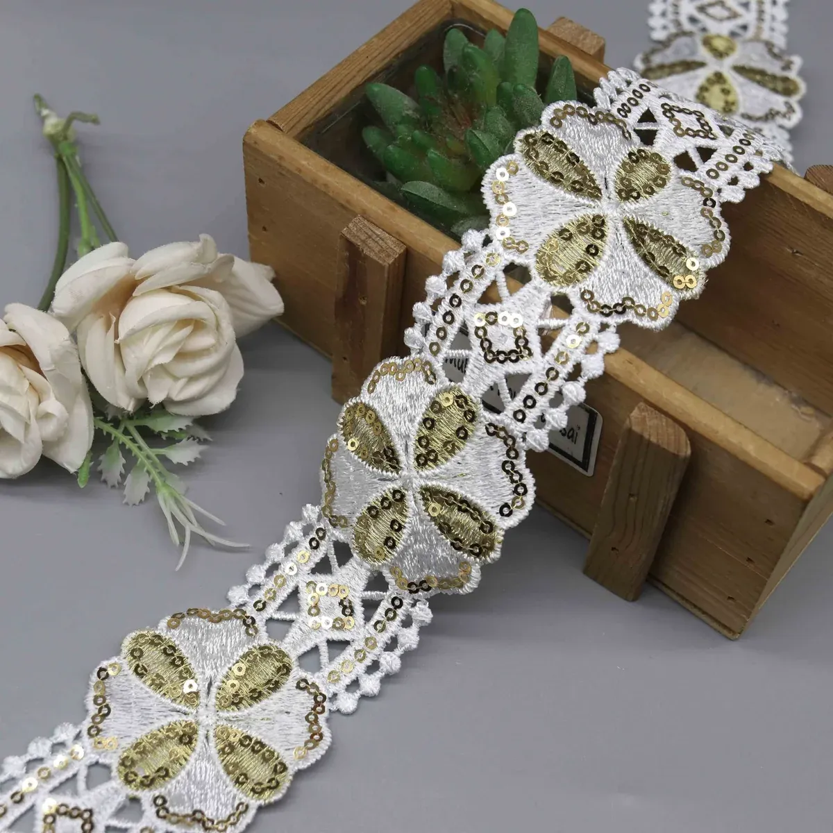 Elegant Sequined Lace Trim for Sari Borders and Costume Design, product detail view 4
