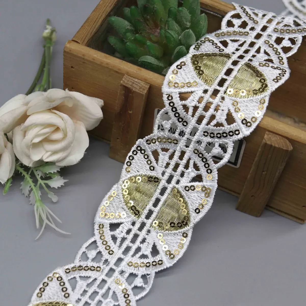Elegant Sequined Lace Trim for Sari Borders and Costume Design, product detail view 5