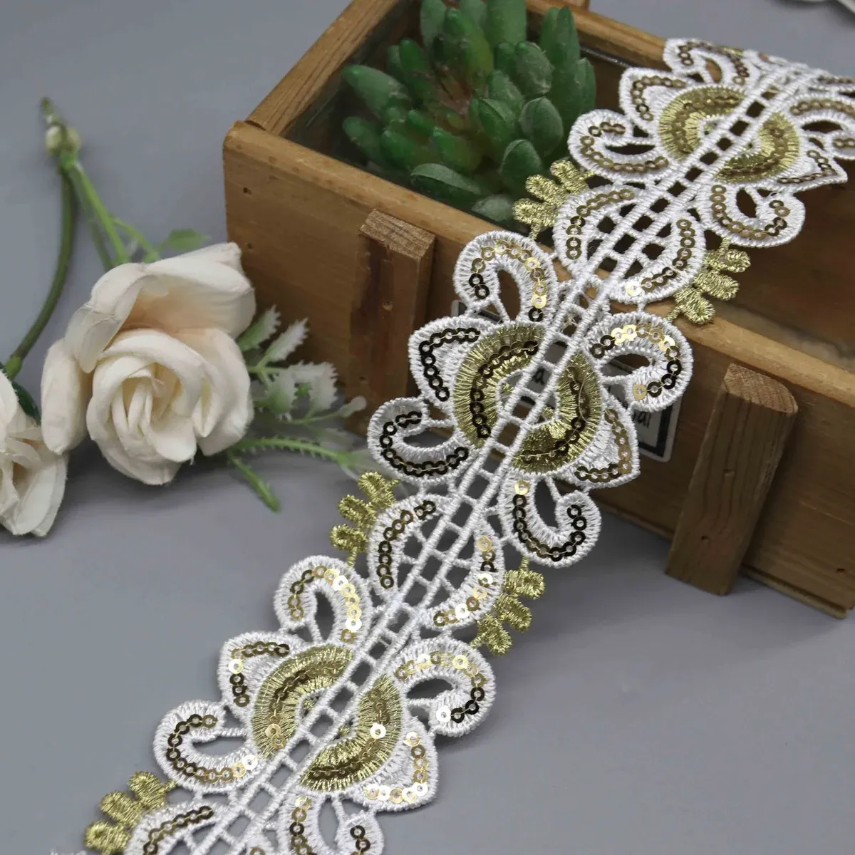 Elegant Sequined Lace Trim for Sari Borders and Costume Design, product detail view 6