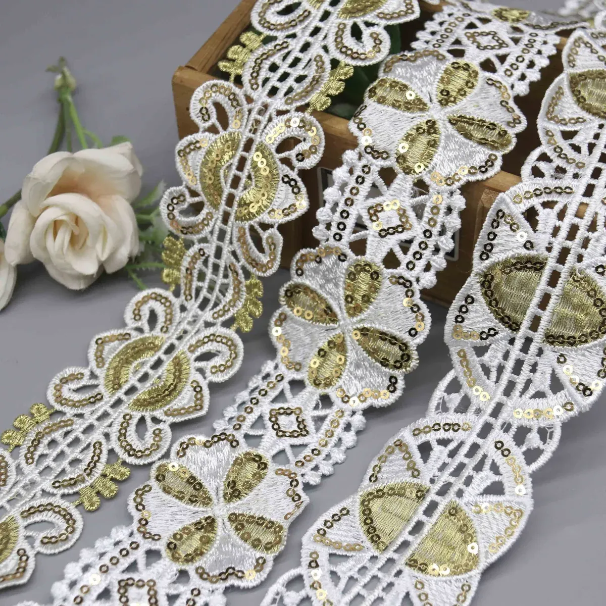Elegant Sequined Lace Trim for Sari Borders and Costume Design, product detail view 7