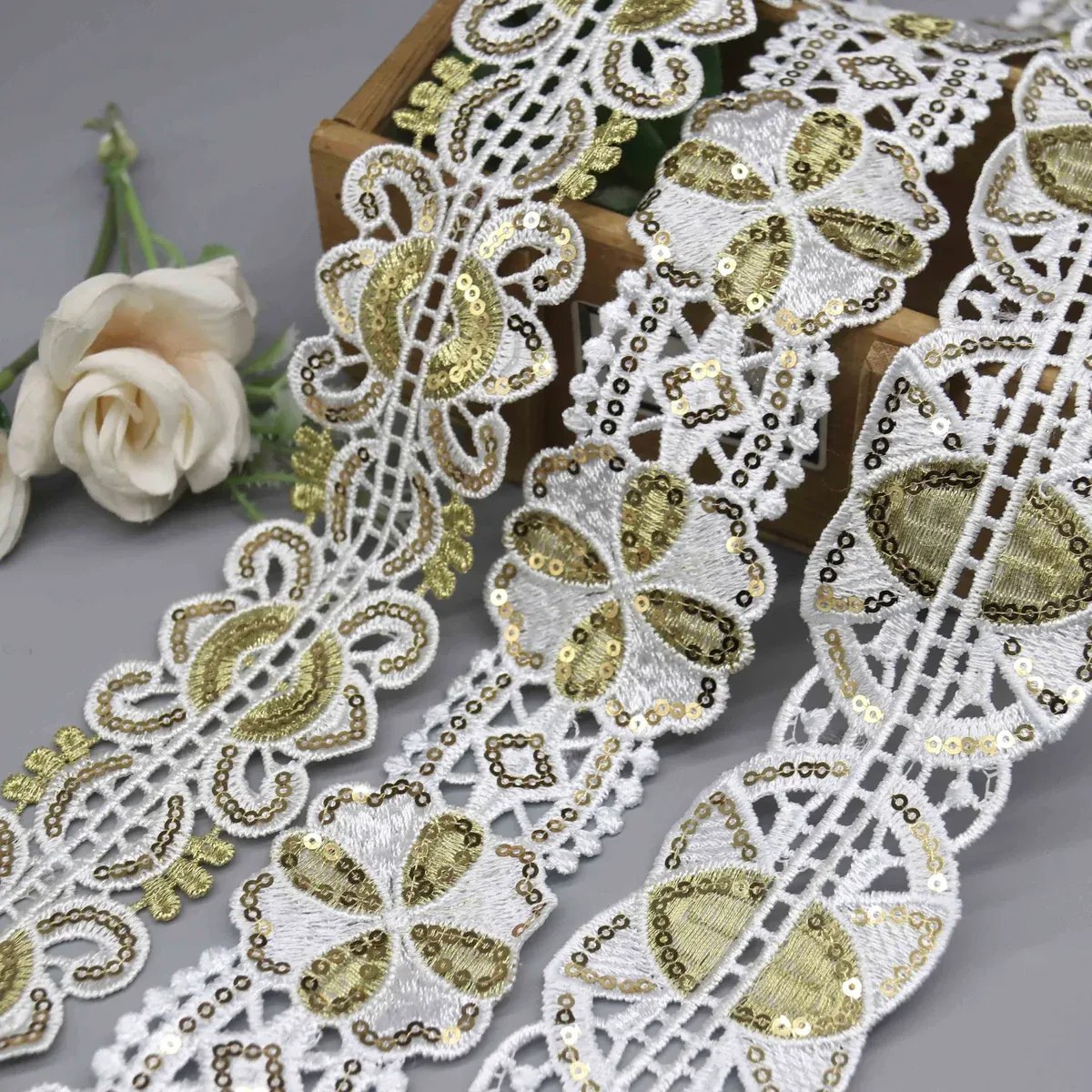 Elegant Sequined Lace Trim for Sari Borders and Costume Design, main product view
