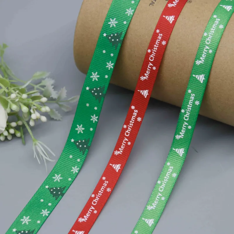 Christmas Trees and Snowflakes Printed Grosgrain Ribbon for Gift Wrapping, main product view