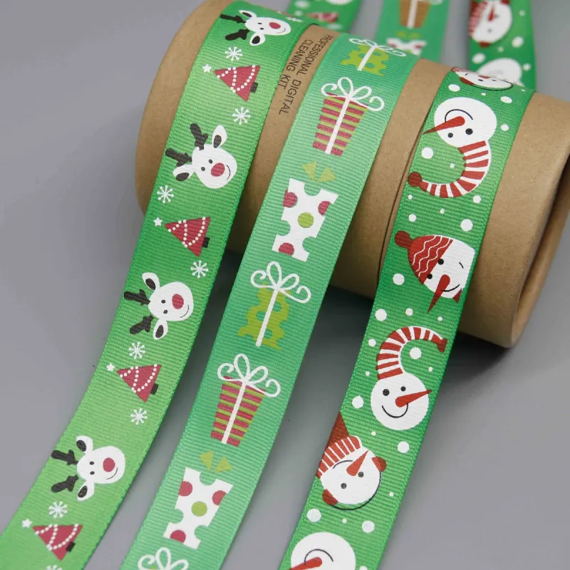 Christmas Themed Printed Grosgrain Ribbon for Festive Crafts, main product view